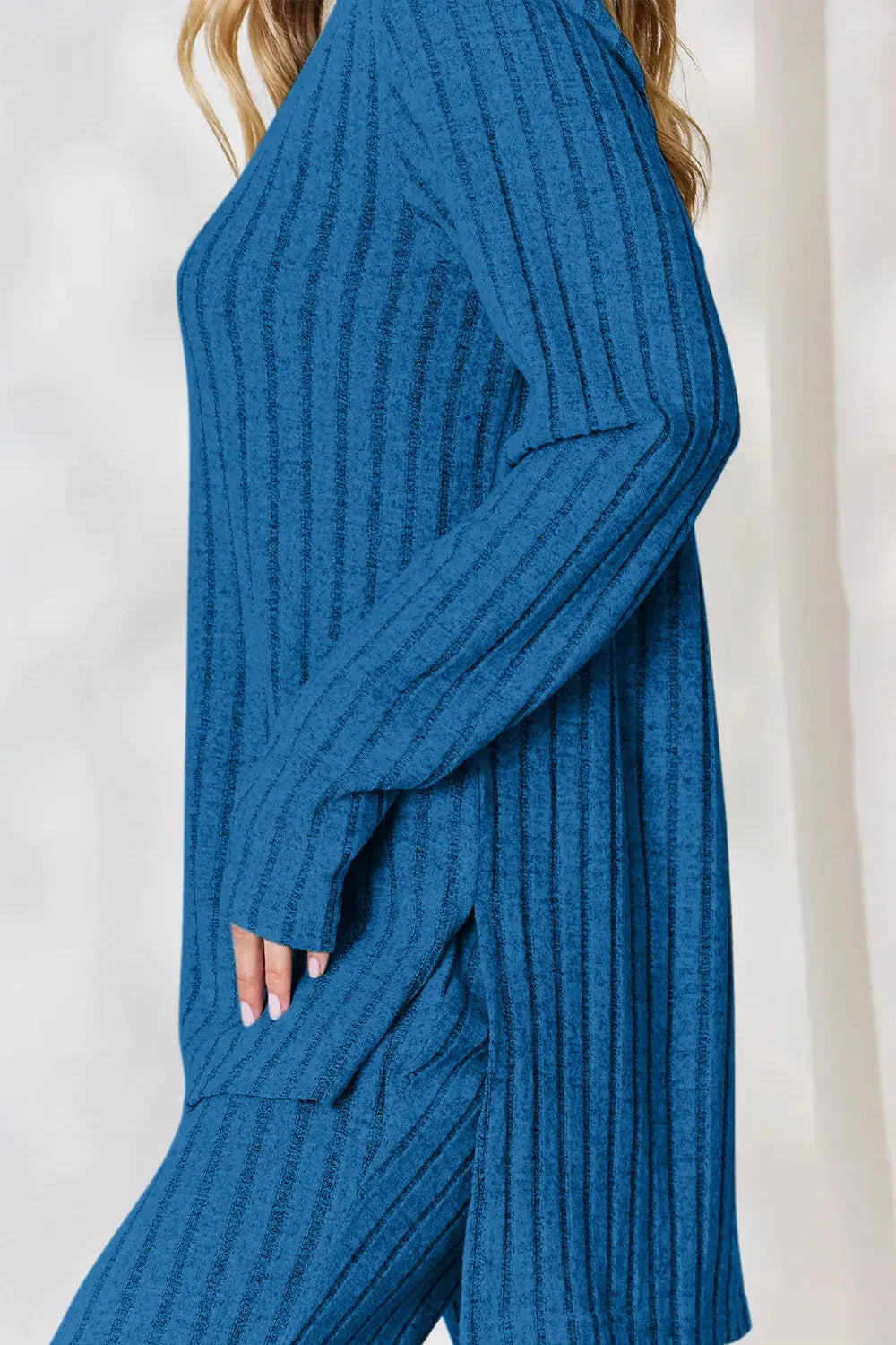 Basic Bae Full Size Ribbed High-Low Top and Wide Leg Pants Set - Love Salve